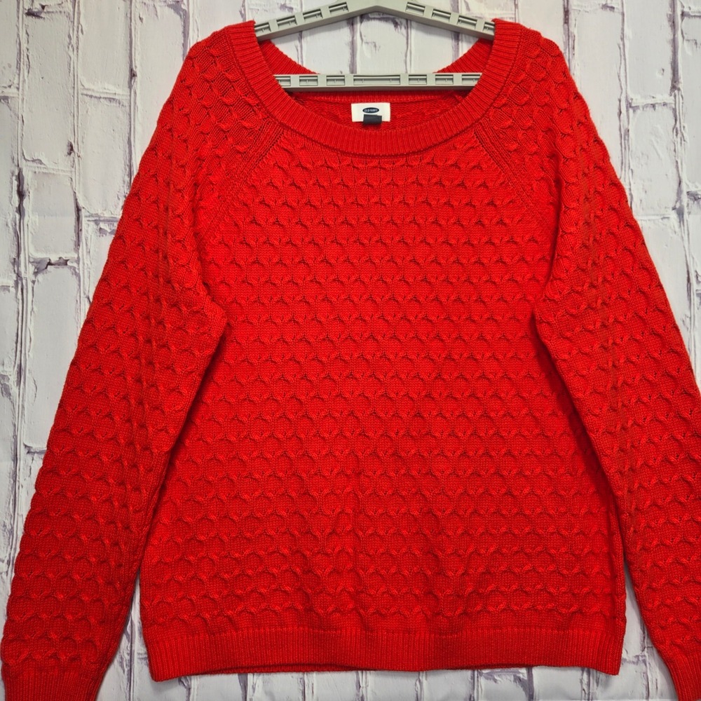 Old Navy Womens XL Red‎ Textured Honeycomb Knit Raglan Sleeve Pullover Sweater